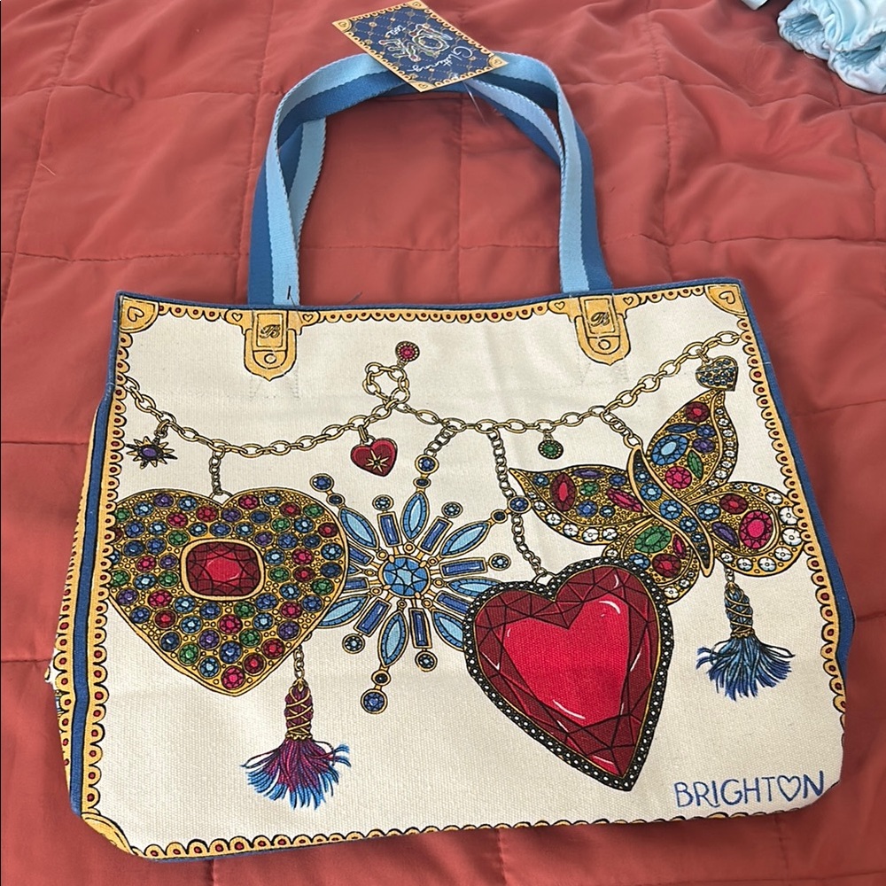 Brighton Red and Blue Tote Bag with Decorative Embellishments
